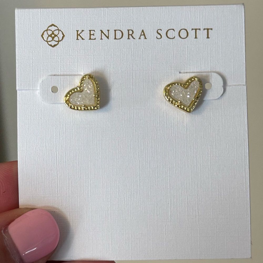 Kendra Scott Gold and White Heart Earrings